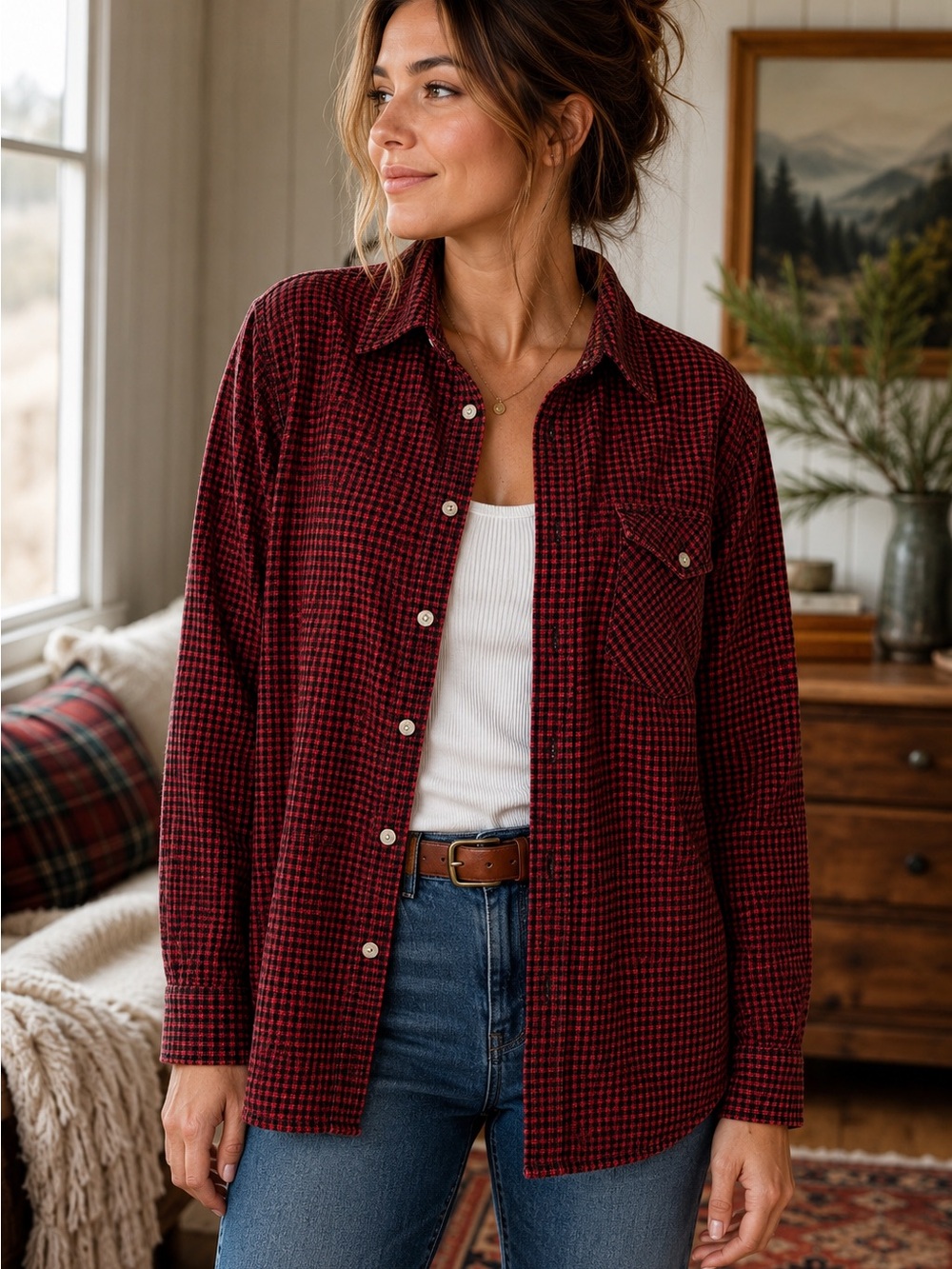 Woolrich Heritage Plaid Corduroy Shacket Cabin Core Outdoorsy Shirt M